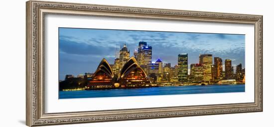 Opera House Lit Up at Dusk, Sydney Opera House, Sydney Harbor, New South Wales, Australia-null-Framed Photographic Print