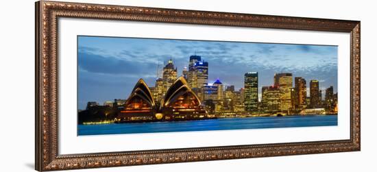 Opera House Lit Up at Dusk, Sydney Opera House, Sydney Harbor, New South Wales, Australia-null-Framed Photographic Print