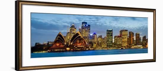 Opera House Lit Up at Dusk, Sydney Opera House, Sydney Harbor, New South Wales, Australia-null-Framed Photographic Print