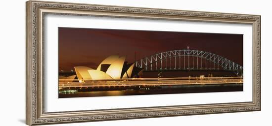 Opera House Lit Up at Night with Light Streaks, Sydney Harbor Bridge, Sydney Opera House-null-Framed Photographic Print