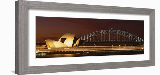 Opera House Lit Up at Night with Light Streaks, Sydney Harbor Bridge, Sydney Opera House-null-Framed Photographic Print