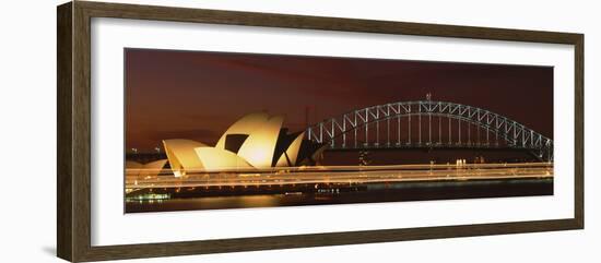 Opera House Lit Up at Night with Light Streaks, Sydney Harbor Bridge, Sydney Opera House-null-Framed Photographic Print