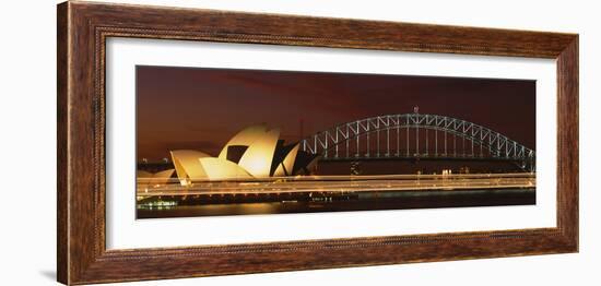 Opera House Lit Up at Night with Light Streaks, Sydney Harbor Bridge, Sydney Opera House-null-Framed Photographic Print