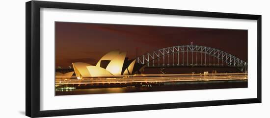 Opera House Lit Up at Night with Light Streaks, Sydney Harbor Bridge, Sydney Opera House-null-Framed Photographic Print