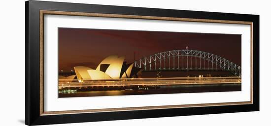 Opera House Lit Up at Night with Light Streaks, Sydney Harbor Bridge, Sydney Opera House-null-Framed Photographic Print