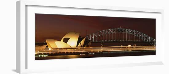 Opera House Lit Up at Night with Light Streaks, Sydney Harbor Bridge, Sydney Opera House-null-Framed Photographic Print