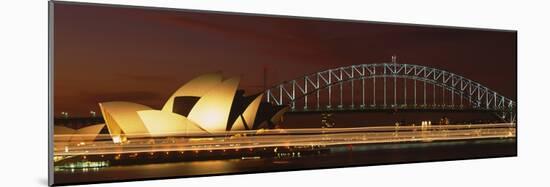 Opera House Lit Up at Night with Light Streaks, Sydney Harbor Bridge, Sydney Opera House-null-Mounted Photographic Print