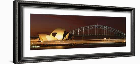 Opera House Lit Up at Night with Light Streaks, Sydney Harbor Bridge, Sydney Opera House-null-Framed Photographic Print