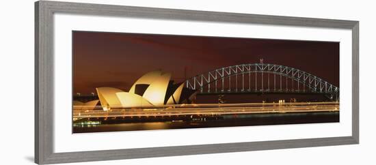 Opera House Lit Up at Night with Light Streaks, Sydney Harbor Bridge, Sydney Opera House-null-Framed Photographic Print