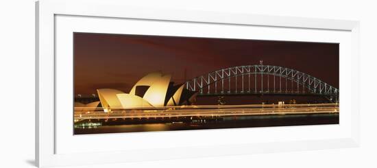 Opera House Lit Up at Night with Light Streaks, Sydney Harbor Bridge, Sydney Opera House-null-Framed Photographic Print