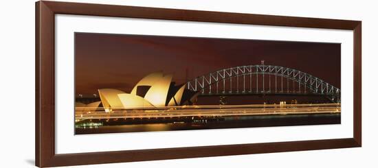 Opera House Lit Up at Night with Light Streaks, Sydney Harbor Bridge, Sydney Opera House-null-Framed Photographic Print