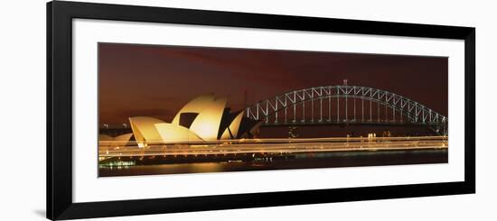 Opera House Lit Up at Night with Light Streaks, Sydney Harbor Bridge, Sydney Opera House-null-Framed Photographic Print