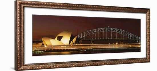 Opera House Lit Up at Night with Light Streaks, Sydney Harbor Bridge, Sydney Opera House-null-Framed Photographic Print