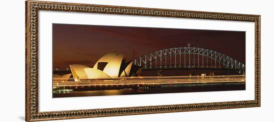 Opera House Lit Up at Night with Light Streaks, Sydney Harbor Bridge, Sydney Opera House-null-Framed Photographic Print