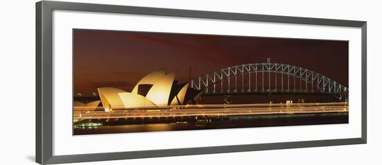 Opera House Lit Up at Night with Light Streaks, Sydney Harbor Bridge, Sydney Opera House-null-Framed Photographic Print