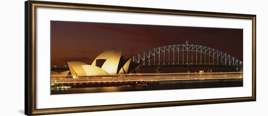 Opera House Lit Up at Night with Light Streaks, Sydney Harbor Bridge, Sydney Opera House-null-Framed Photographic Print