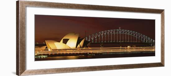 Opera House Lit Up at Night with Light Streaks, Sydney Harbor Bridge, Sydney Opera House-null-Framed Photographic Print