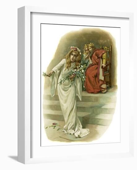 Ophelia, mad with grief, mourns Polonius' death-Harold Copping-Framed Giclee Print