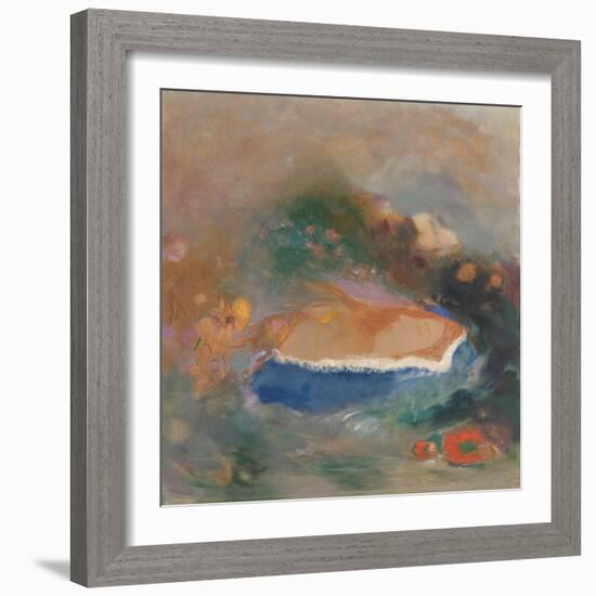 Ophelia with a Blue Wimple in the Water, 1900-5 (Oil on Paper)-Odilon Redon-Framed Giclee Print