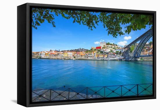 Oporto or Porto Skyline, Douro River and Iron Bridge. Portugal, Europe.-stevanzz-Framed Premier Image Canvas