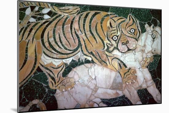 Opus sectile mosaic of a tiger seizing a calf, 4th century. Artist: Unknown-Unknown-Mounted Giclee Print