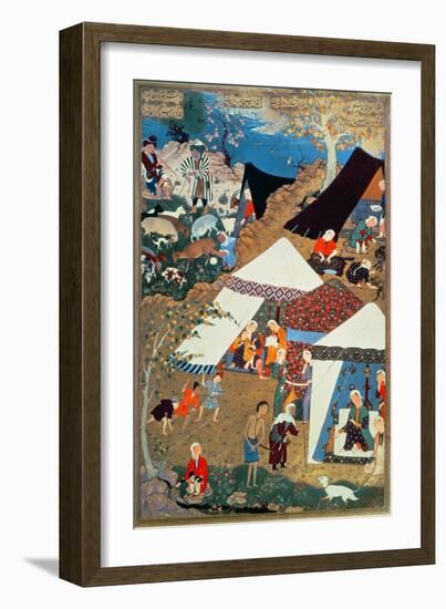 Or 2265 Folio 1576 Camp Scene by Mir Sayyid'Ali, from the 'Khamsa' of Nizami, Tabriz, 1539-43-null-Framed Giclee Print