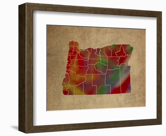 OR Colorful Counties-Red Atlas Designs-Framed Giclee Print