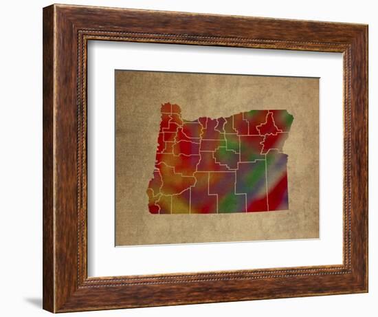 OR Colorful Counties-Red Atlas Designs-Framed Giclee Print