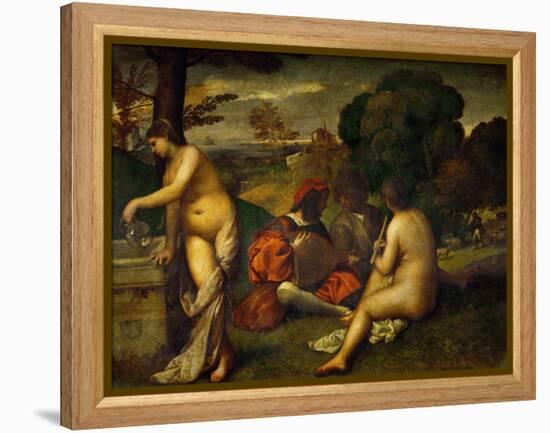 Or Giorgione, Concert in the Open Air-Titian (Tiziano Vecelli)-Framed Premier Image Canvas