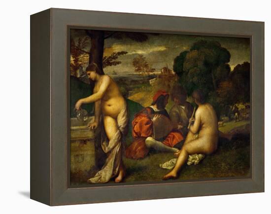 Or Giorgione, Concert in the Open Air-Titian (Tiziano Vecelli)-Framed Premier Image Canvas