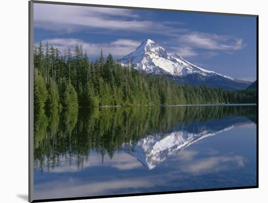 OR, Mount Hood NF and conifer forest reflect on calm surface of Lost Lake.-John Barger-Mounted Photographic Print