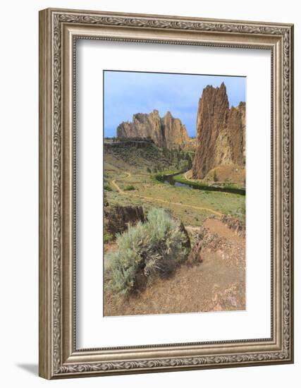 OR, Redmond, Terrebonne. Smith Rock State Park. Crooked River. Basalt rocks and cliffs.-Emily Wilson-Framed Photographic Print