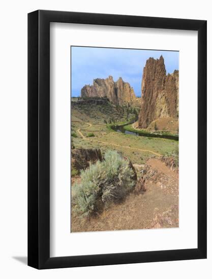 OR, Redmond, Terrebonne. Smith Rock State Park. Crooked River. Basalt rocks and cliffs.-Emily Wilson-Framed Photographic Print