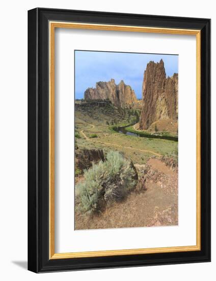 OR, Redmond, Terrebonne. Smith Rock State Park. Crooked River. Basalt rocks and cliffs.-Emily Wilson-Framed Photographic Print