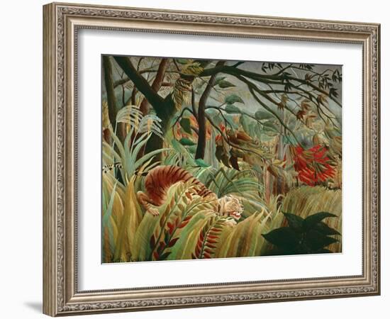 Orage tropique avec un tigre-Tiger in a tropical storm,1891. Canvas,129,8 x 161,9 cm NG 6421.-Henri Rousseau-Framed Giclee Print