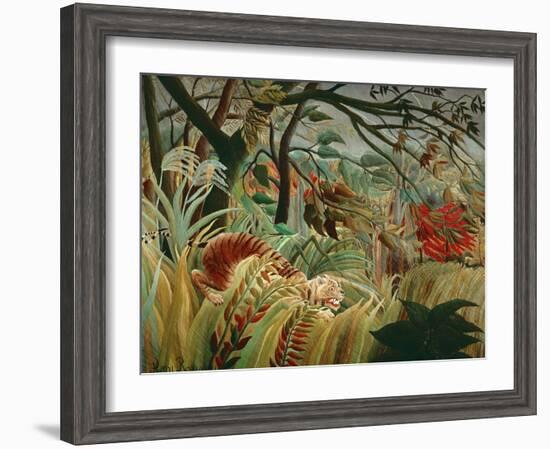 Orage tropique avec un tigre-Tiger in a tropical storm,1891. Canvas,129,8 x 161,9 cm NG 6421.-Henri Rousseau-Framed Giclee Print