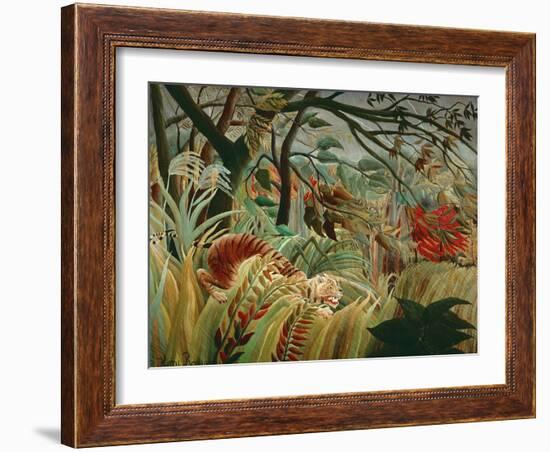 Orage tropique avec un tigre-Tiger in a tropical storm,1891. Canvas,129,8 x 161,9 cm NG 6421.-Henri Rousseau-Framed Giclee Print