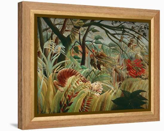 Orage tropique avec un tigre-Tiger in a tropical storm,1891. Canvas,129,8 x 161,9 cm NG 6421.-Henri Rousseau-Framed Premier Image Canvas