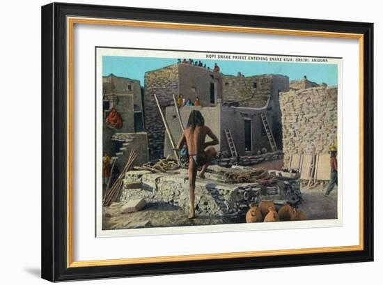 Oraibi, Arizona - Hopi Snake Priest Enters Snake Kiva-Lantern Press-Framed Art Print