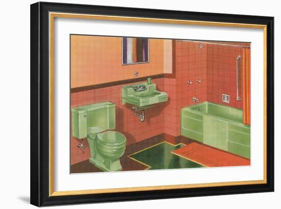 Orange and Green Bathroom-null-Framed Premium Giclee Print