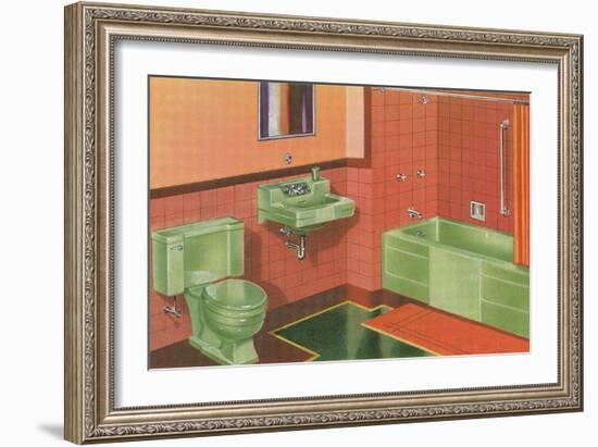 Orange and Green Bathroom-null-Framed Art Print