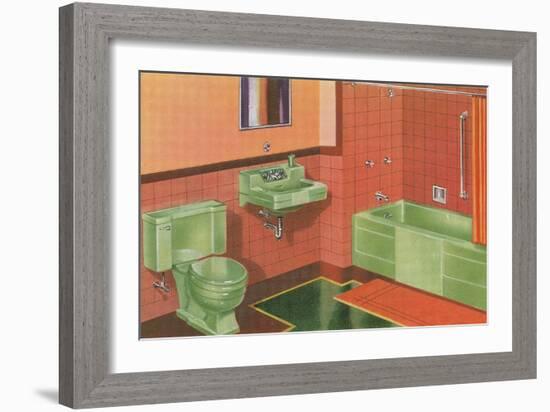 Orange and Green Bathroom-null-Framed Art Print