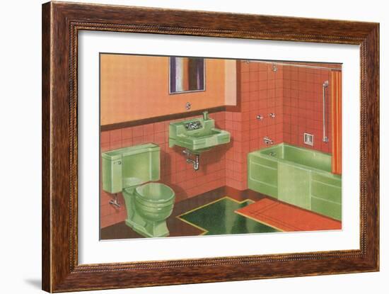 Orange and Green Bathroom-null-Framed Art Print