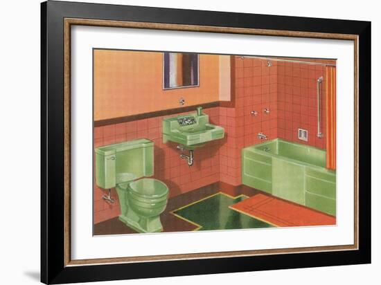 Orange and Green Bathroom-null-Framed Art Print