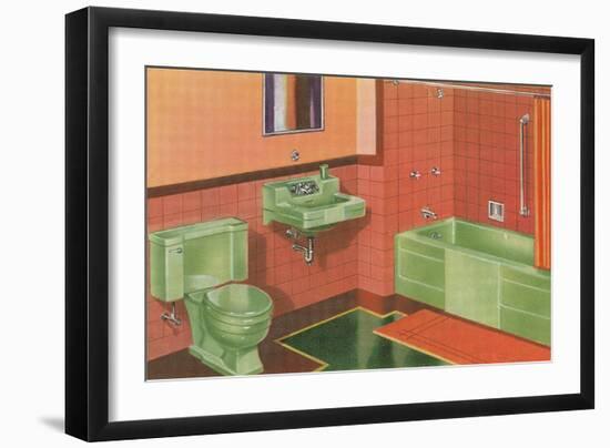 Orange and Green Bathroom-null-Framed Art Print