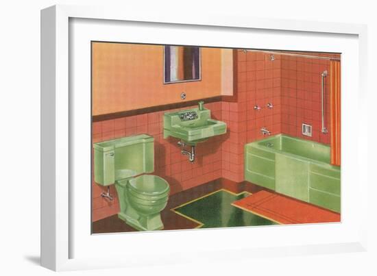 Orange and Green Bathroom-null-Framed Art Print