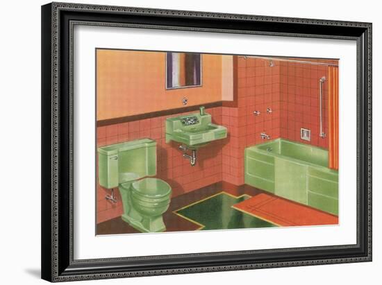 Orange and Green Bathroom-null-Framed Art Print