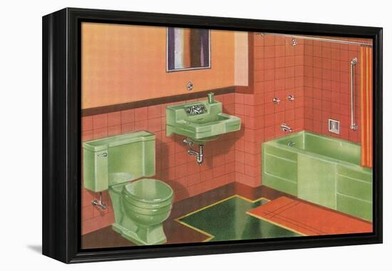 Orange and Green Bathroom-null-Framed Stretched Canvas