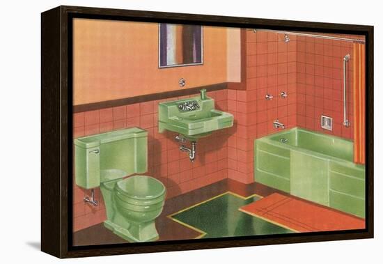 Orange and Green Bathroom-null-Framed Stretched Canvas