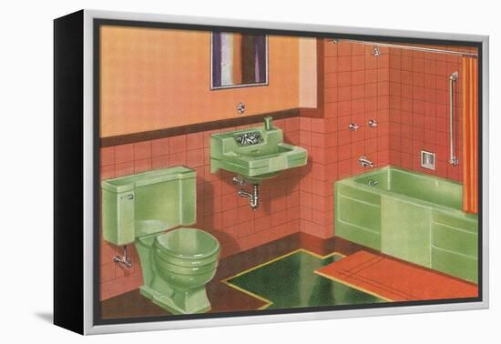 Orange and Green Bathroom-null-Framed Stretched Canvas